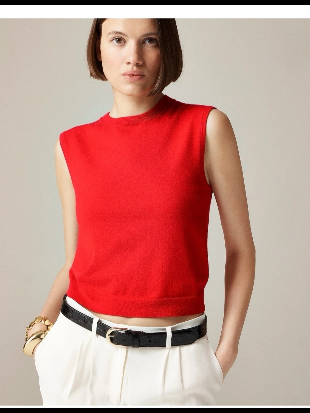 J. CREW Featherweight cashmere-blend cropped sweater shell in Red 2X. - Picture 2 of 11